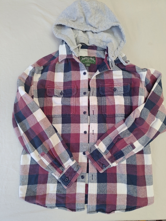 American Eagle Outfitters Other - American Eagle Outfitters Plaid Hooded Shirt Jacket - Burgundy Navy Cream